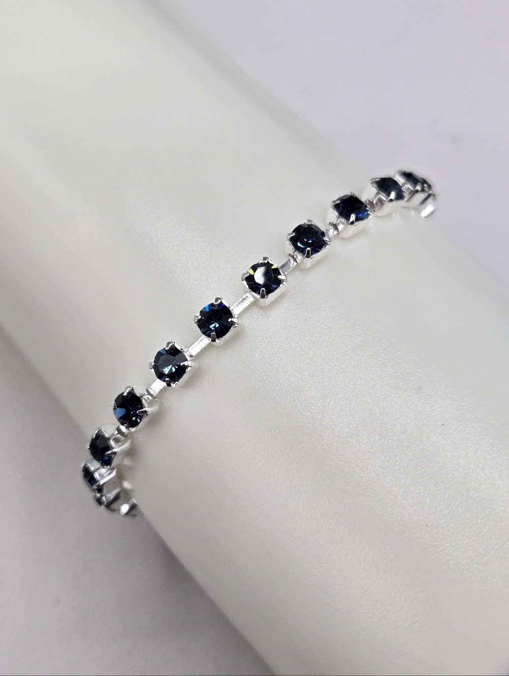 Swarovski Crystal Elements Silver Tennis Bracelet Midnight Blue 7.5 inch Prom